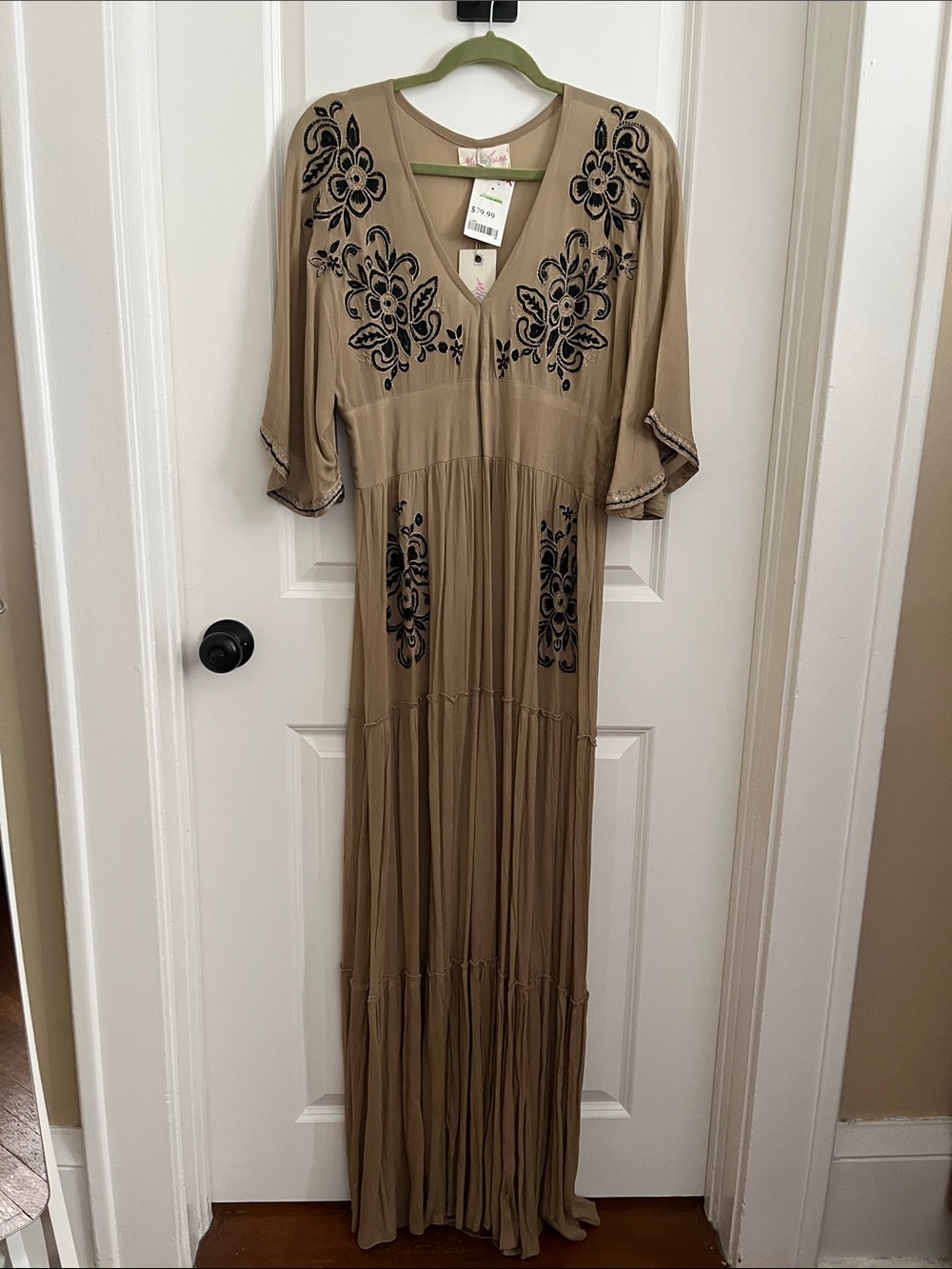 Vintage Style Boho Sheer Embroidered Maxi Dress NWT